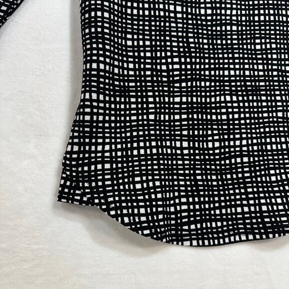 Bar III Women's XS Graphic Check Printed 3/4 Sleeve Top Blouse Formal Zip Back - Picture 4 of 8